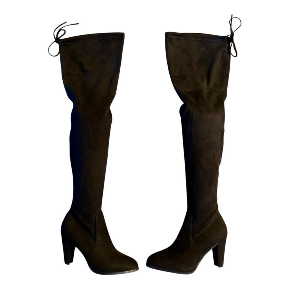 NEW Catherine Malandrino Monarch Block Heel Boot Faux Suede Knee Black Size 7.5 - Picture 6 of 13
